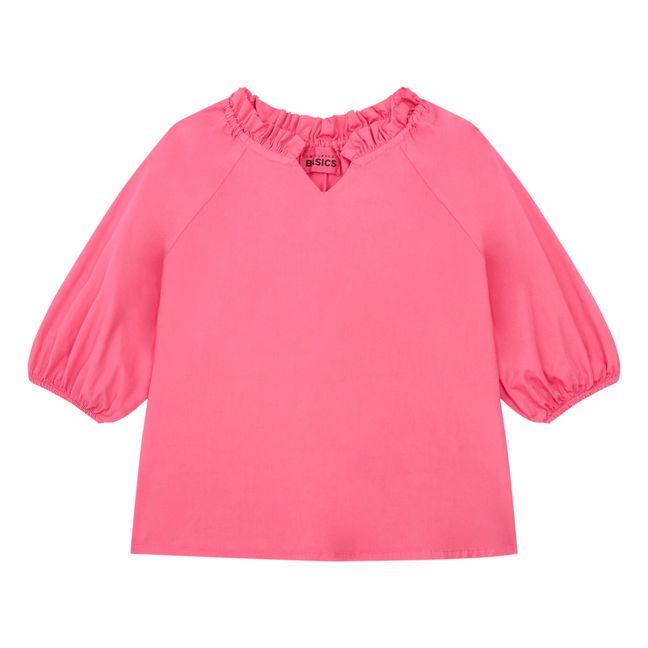 Blouse Fille en Popeline Organique Manches 3/4 | Rose fuschia