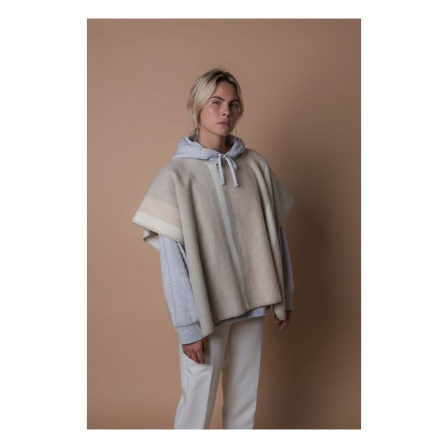 Poncho Lang Mothearl Recycelte Wolle | Beige