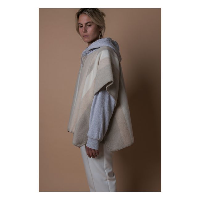 Poncho Long Mothearl Laine Recyclée | Beige