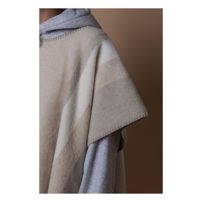 Poncho Long Mothearl Laine Recyclée | Beige