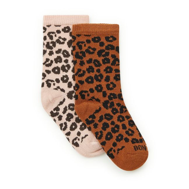 Juego de 2 pares de calcetines Leopardo | Rosa
