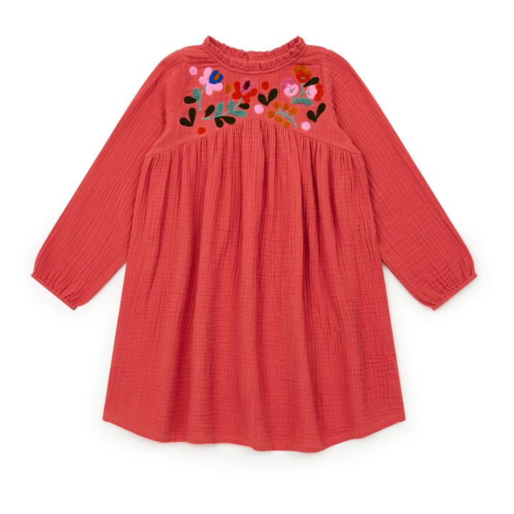 Bonton Happy Embroidered Cotton Gauze Dress Pink Smallable