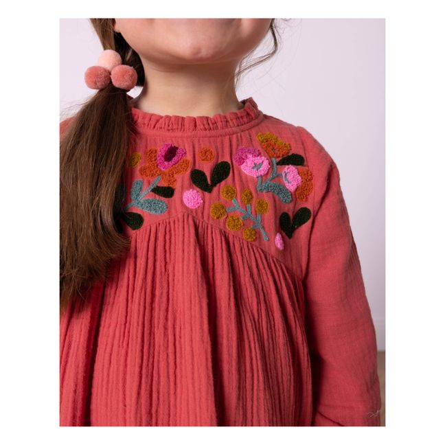 Robe Gaze de Coton Brodée Happy | Rose