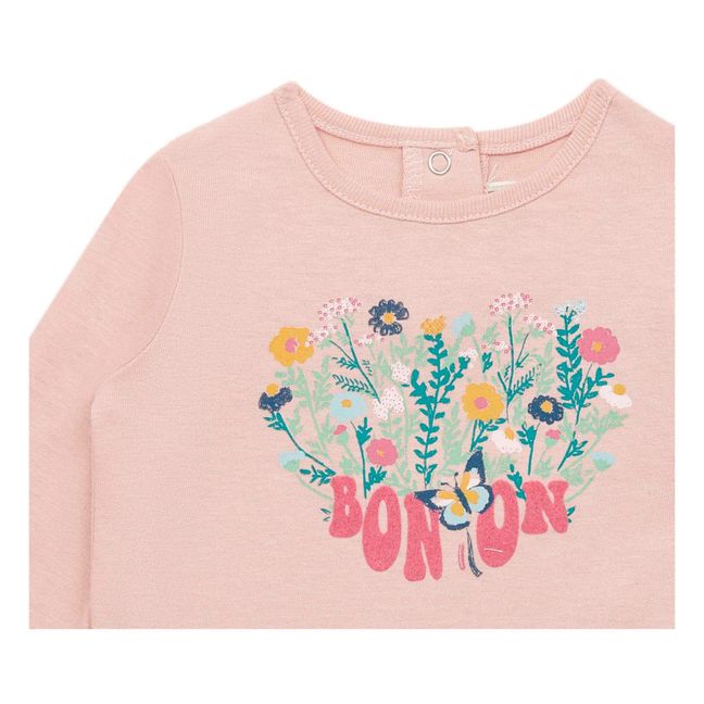 T-Shirt in cotone organico a fiori | Rosa