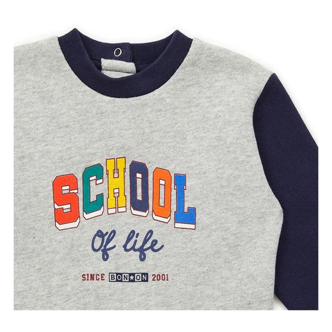 Sweat Coton Bio Bicolore School | Gris chiné