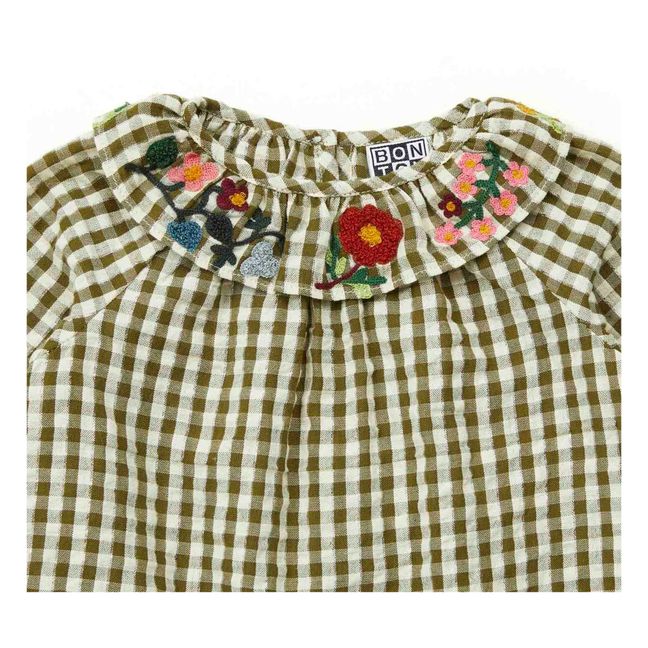 Blouse Lurex Vichy Brodée Hugoline | Verde Kaki