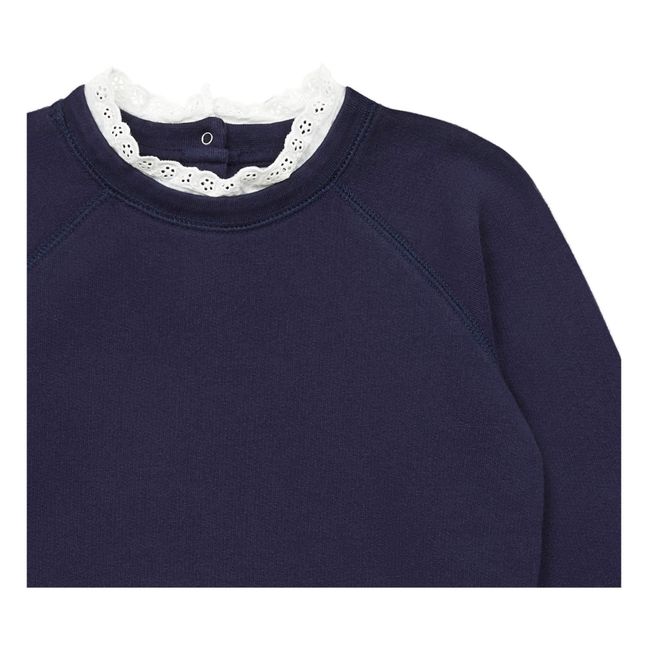 Sweatshirt aus Bio-Baumwolle mit Spitzenkragen Tilia | Navy