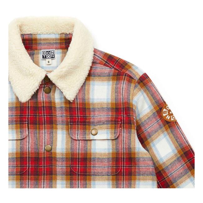 Chemise à Carreaux Col Façon Fourrure Banane | Rouge