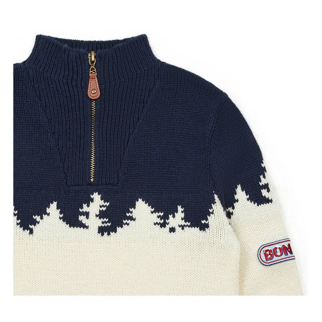 Jersey de cuello camisero en jacquard de abeto | Azul Marino