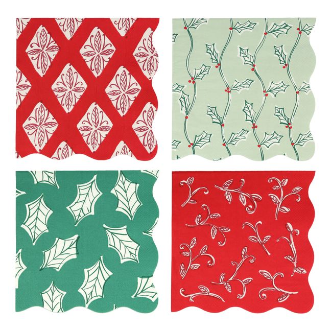Grandes serviettes Noël motifs Block Print - set de 16