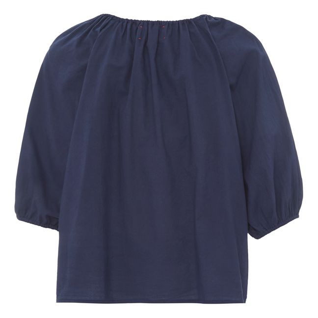 Blusa de popelina de algodón Giana | Azul Marino