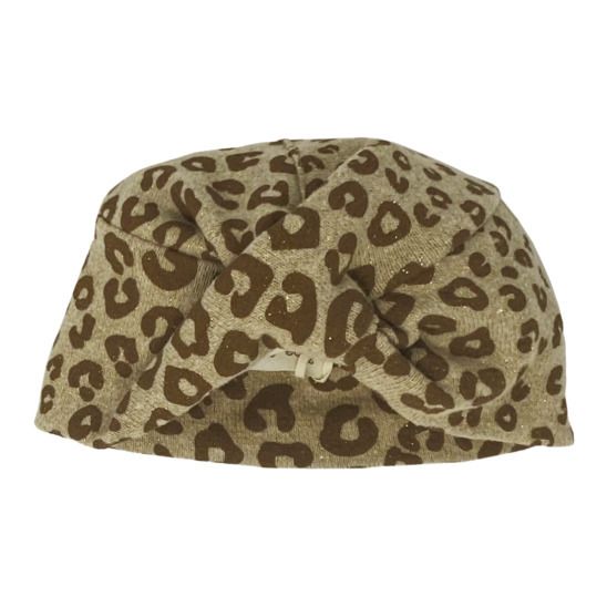 Turban-Mütze Lurex-Strick Leopard | Beige