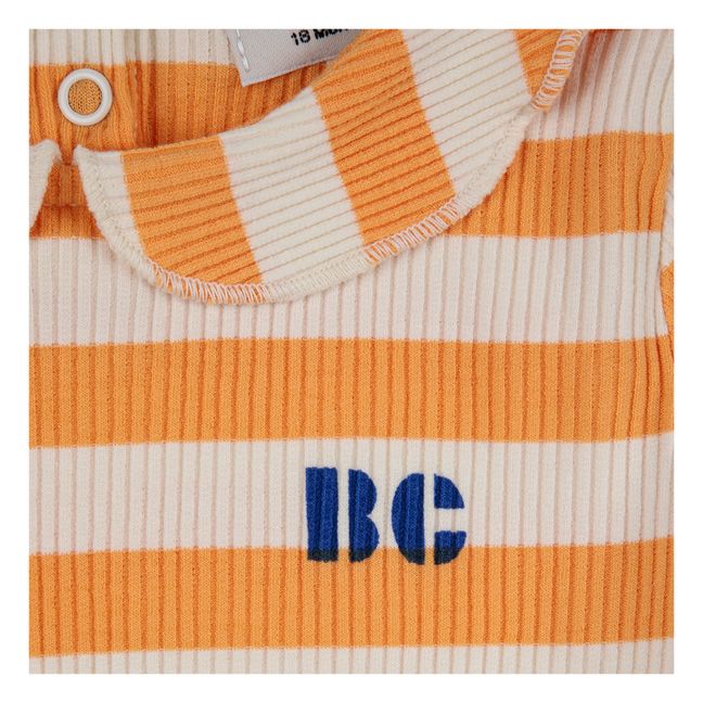 Camiseta acanalada de algodón orgánico a rayas | Naranja