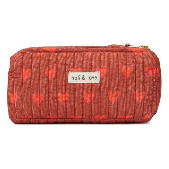 Quilted Organic Cotton Corduroy Pencil Case Hearts | Terracotta