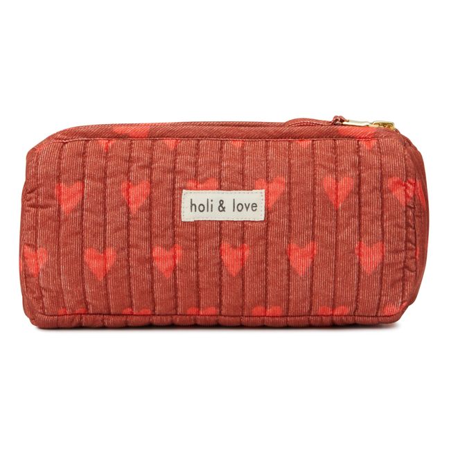 Trousse Matelassée Coton Bio Velours Côtelé Cœurs | Terracotta
