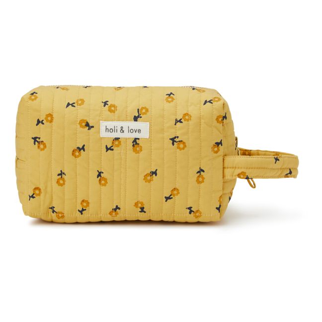 Organic Cotton Flower Quilted Toiletry Bag | Yellow