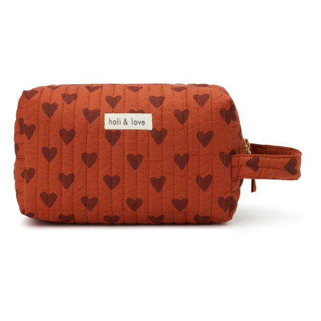 Organic Cotton Quilted Toiletry Bag Hearts | Terracotta