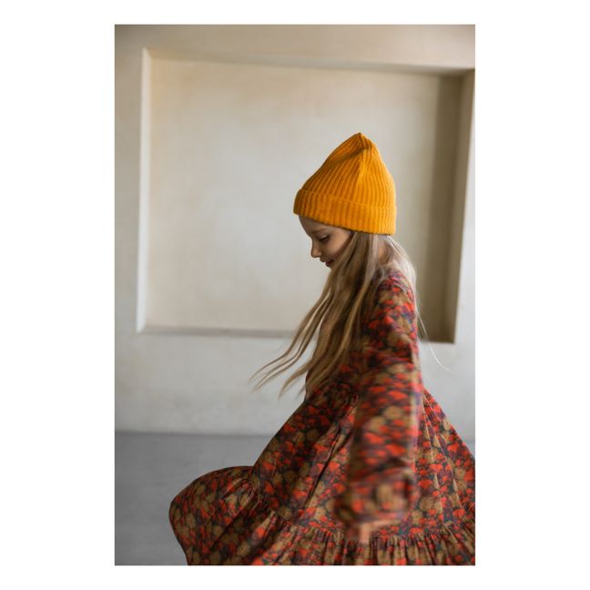 Kleid aus Bio-Baumwolle und geripptem Velours mit Blumenmuster Kaya | Terracotta