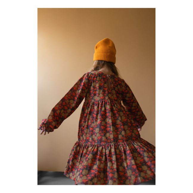 Kleid aus Bio-Baumwolle und geripptem Velours mit Blumenmuster Kaya | Terracotta