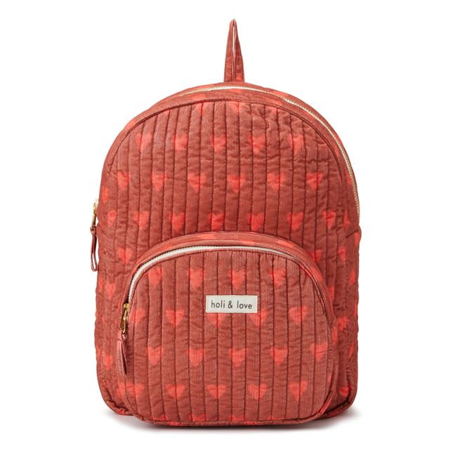 Quilted Backpack Organic Cotton Corduroy Hearts | Terracotta