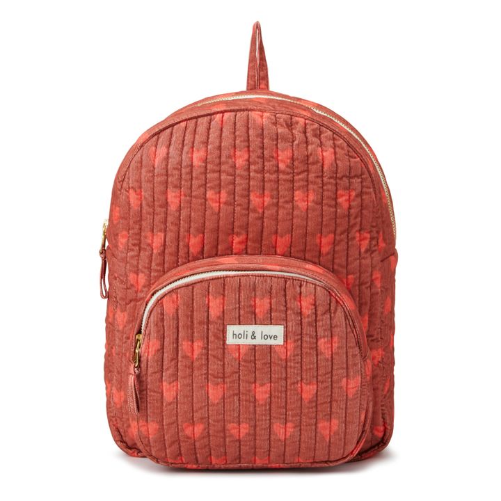 Quilted Backpack Organic Cotton Corduroy Hearts | Terracotta- Product image n°0