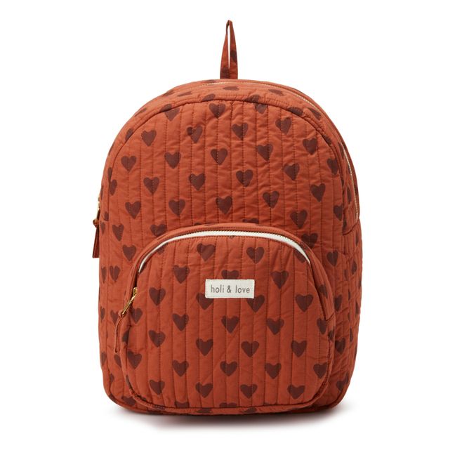 Organic Cotton Quilted Backpack Hearts | Rust