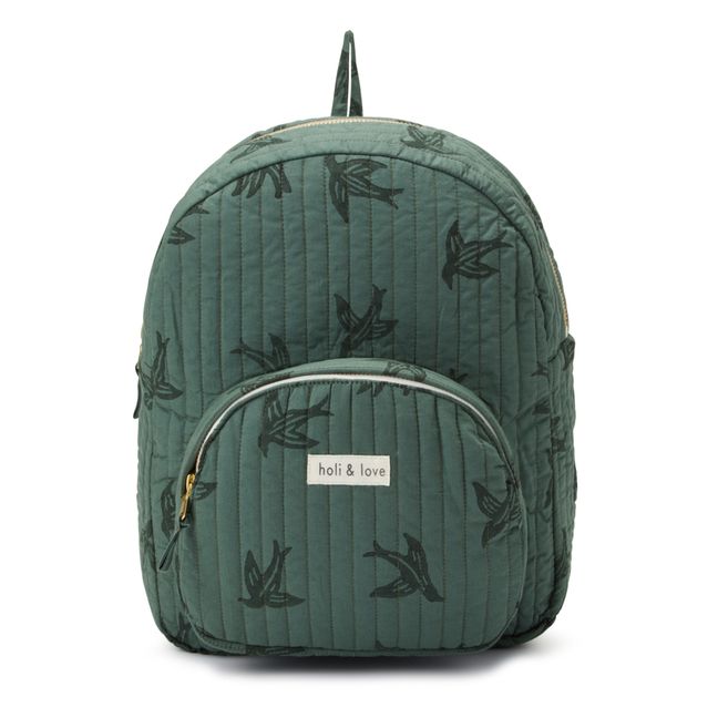 Quilted Backpack Organic Cotton Birds | Khaki