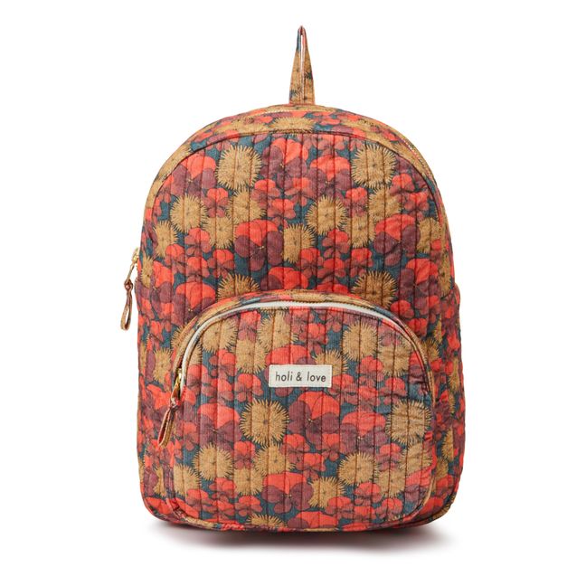 Organic Cotton Corduroy Floral Quilted Backpack | Terracotta