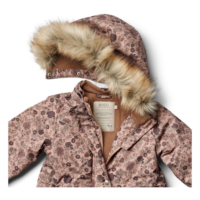 Parka Fleurie Façon Fourrure Matières Recyclées Mathilde | Rose poudré