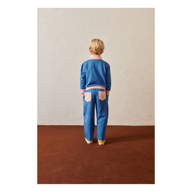 Sweat Coton Bio Col Zippé Pop Corn | Bleu