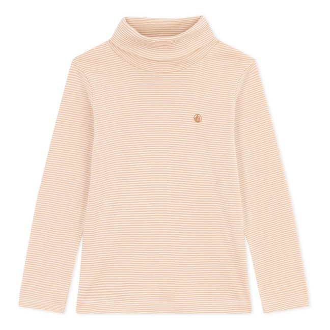 Unterziehpullover Bio-Baumwolle gestreift | Kamelbraun