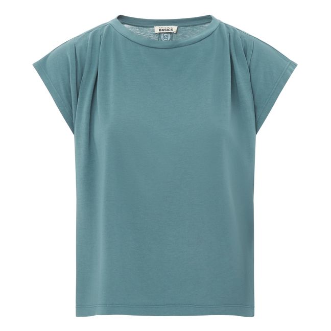 Camiseta plisada de algodón orgánico para mujer | Azul verde