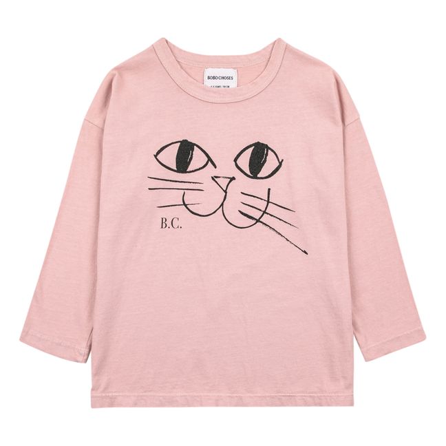 T-Shirt in cotone bio fantasia gatto | Rosa