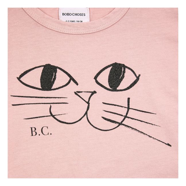 T-Shirt in cotone bio fantasia gatto | Rosa
