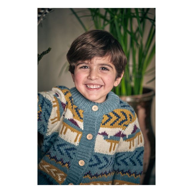 Arib Wool and Alpaca Jacquard Cardigan | Blue