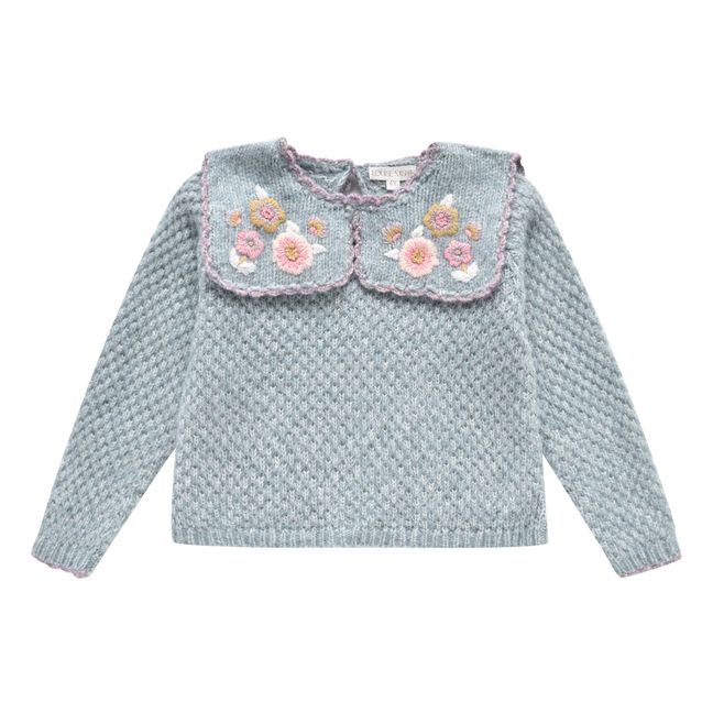 Wool and cotton jumper with hand-embroidered collar Cyrella | Blue