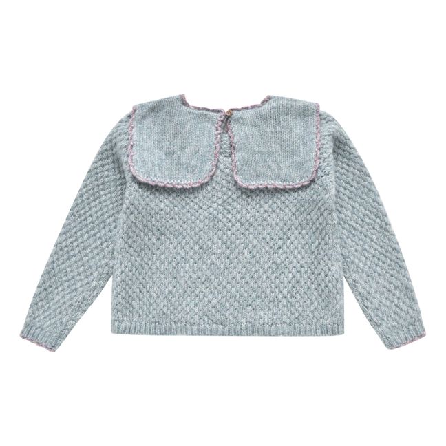 Wool and cotton jumper with hand-embroidered collar Cyrella | Blue