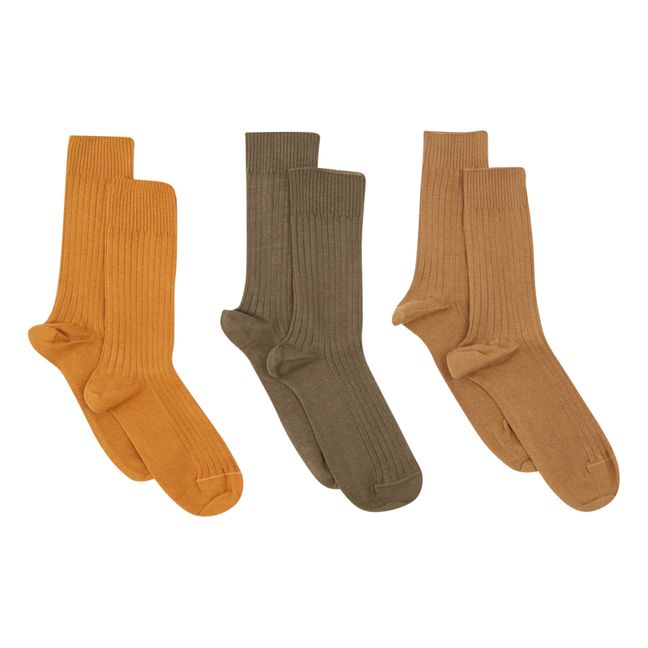 Kars Ribbed Socks - Set of 3 pairs | Marrone