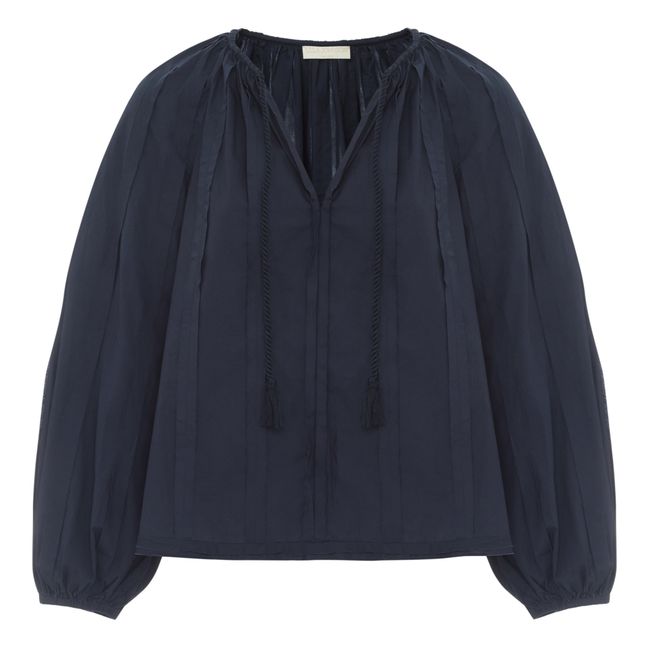 Blusa de popelina de algodón Juliette | Azul Marino