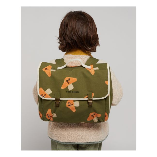Cartable Coton Bio Champignons | Vert kaki
