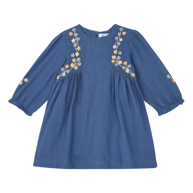 Embroidered Flower Dress | Petrol blue