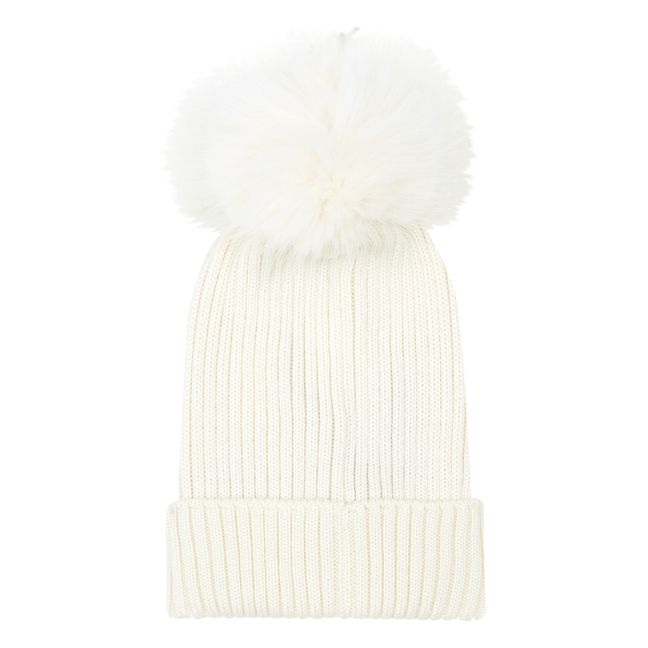 Cappello con pompon di pelliccia | Bianco