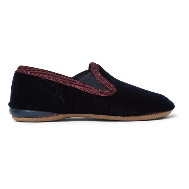 Velvet Elasticated Slippers | Navy blue
