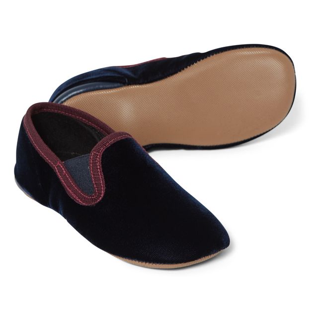 Velvet Elasticated Slippers | Navy blue