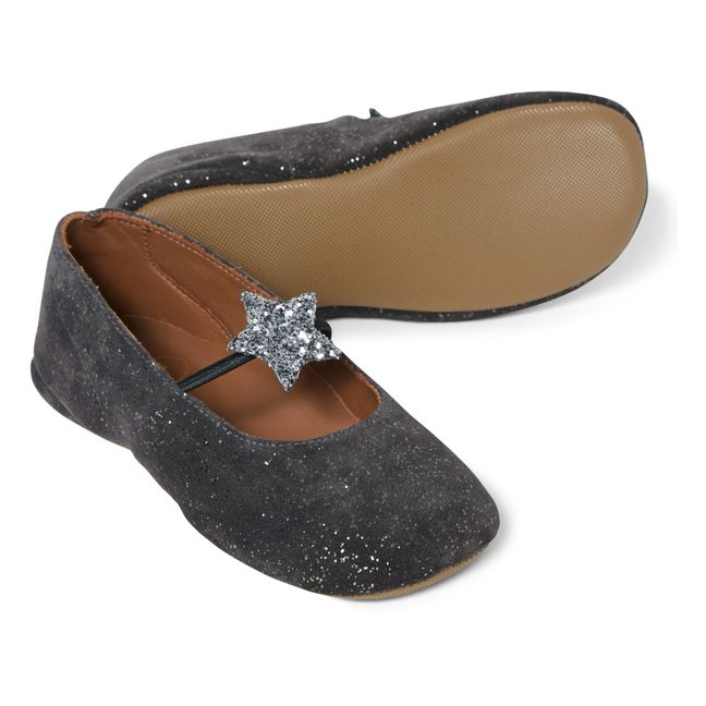 Elasticated Star-Print Ballet Slippers | Charcoal grey
