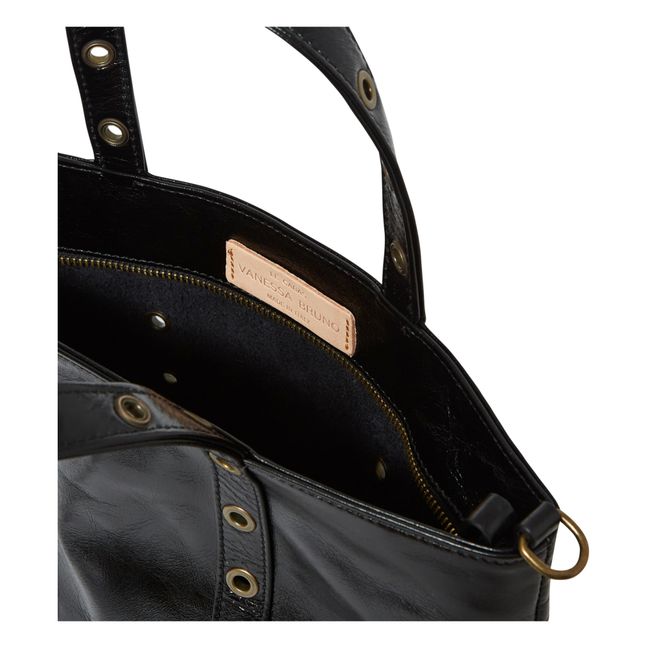 Small Shopping Bag with Wrinkled Leather Shoulder Strap | Black