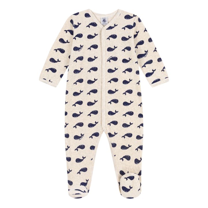 Pijama de terciopelo Ballenas | Crudo- Imagen del producto n°0