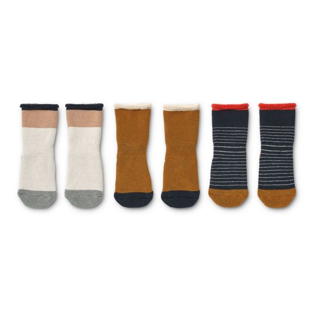 Set of 3 Pairs Eloy Striped Socks | Navy blue