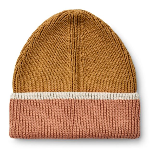 Bonnet Coton Bio Côtelé Bicolore Ezra | Rosa