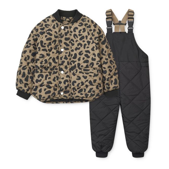 Jennifer Leopard Recycled Material Down Jacket + Ski Dungarees | Brown